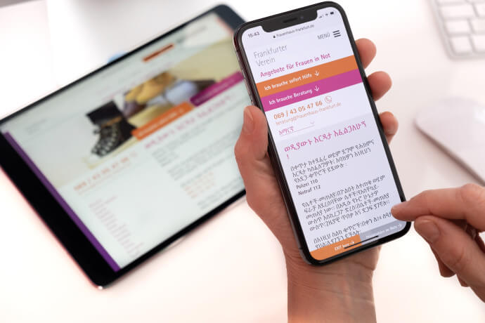 Frankfurter Verein Frauenhaus Website Ansicht amharisch Mobil