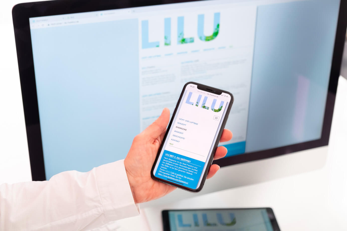 LILU Licht- und Luftbad Website smartphone + Rechner menu